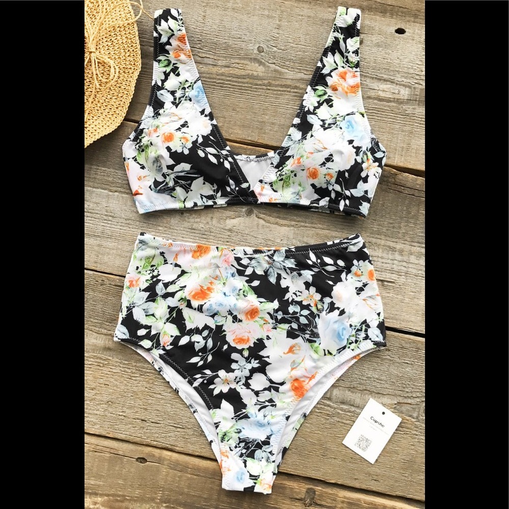 High-waist floral print bikini